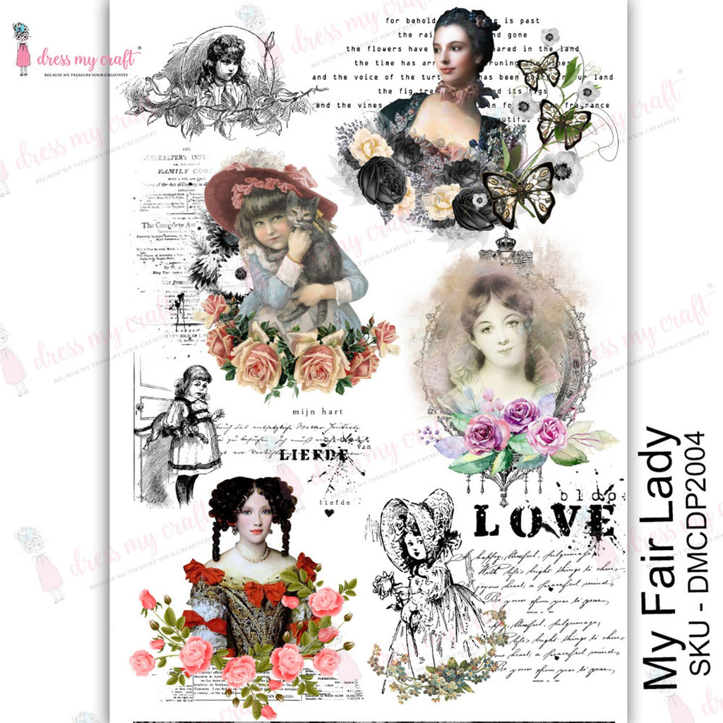 Shop My Fair Lady Dress My Craft Transfer Me Papers for Craft Projects. Incredibly beautiful. Vibrant and Crisp transfer image. Perfect for Furniture Upcycle, DIY projects, Craft projects, Mixed Media, Decoupage Art and more.
