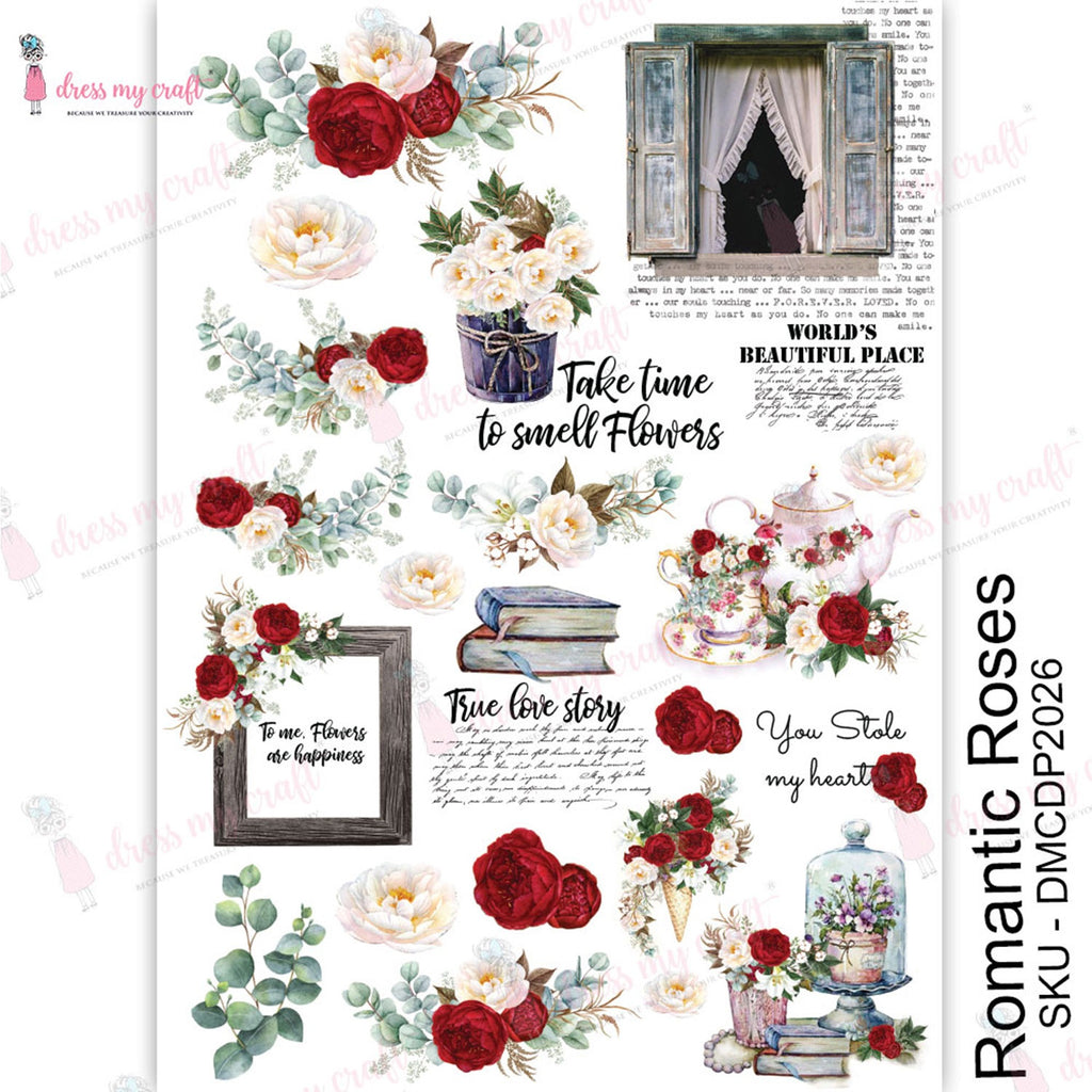 Shop Romantic Roses Dress My Craft Transfer Me Papers for Craft Projects. Incredibly beautiful. Vibrant and Crisp transfer image. Enhances look of Wood, Metal, Plastic, Leather, Marble, Glass, Terracotta