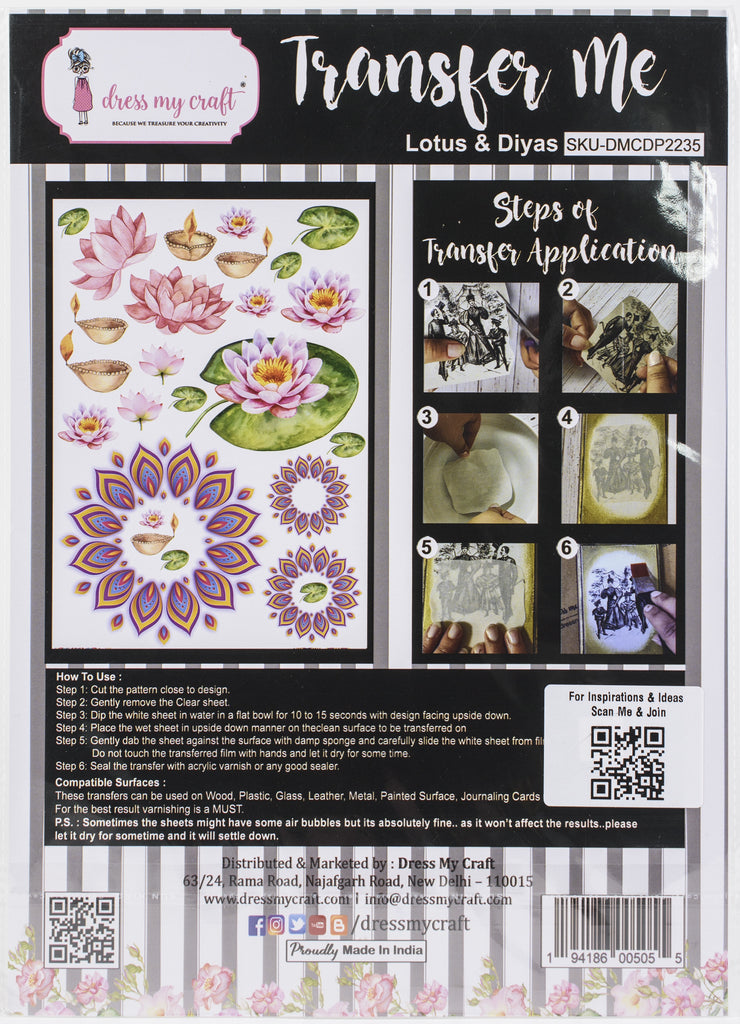 Shop Lotus & Diyas Flower Dress My Craft Transfer Me Papers for Craft Projects. Incredibly beautiful. Vibrant and Crisp transfer image. Enhances look of Wood, Metal, Plastic, Leather, Marble, Glass