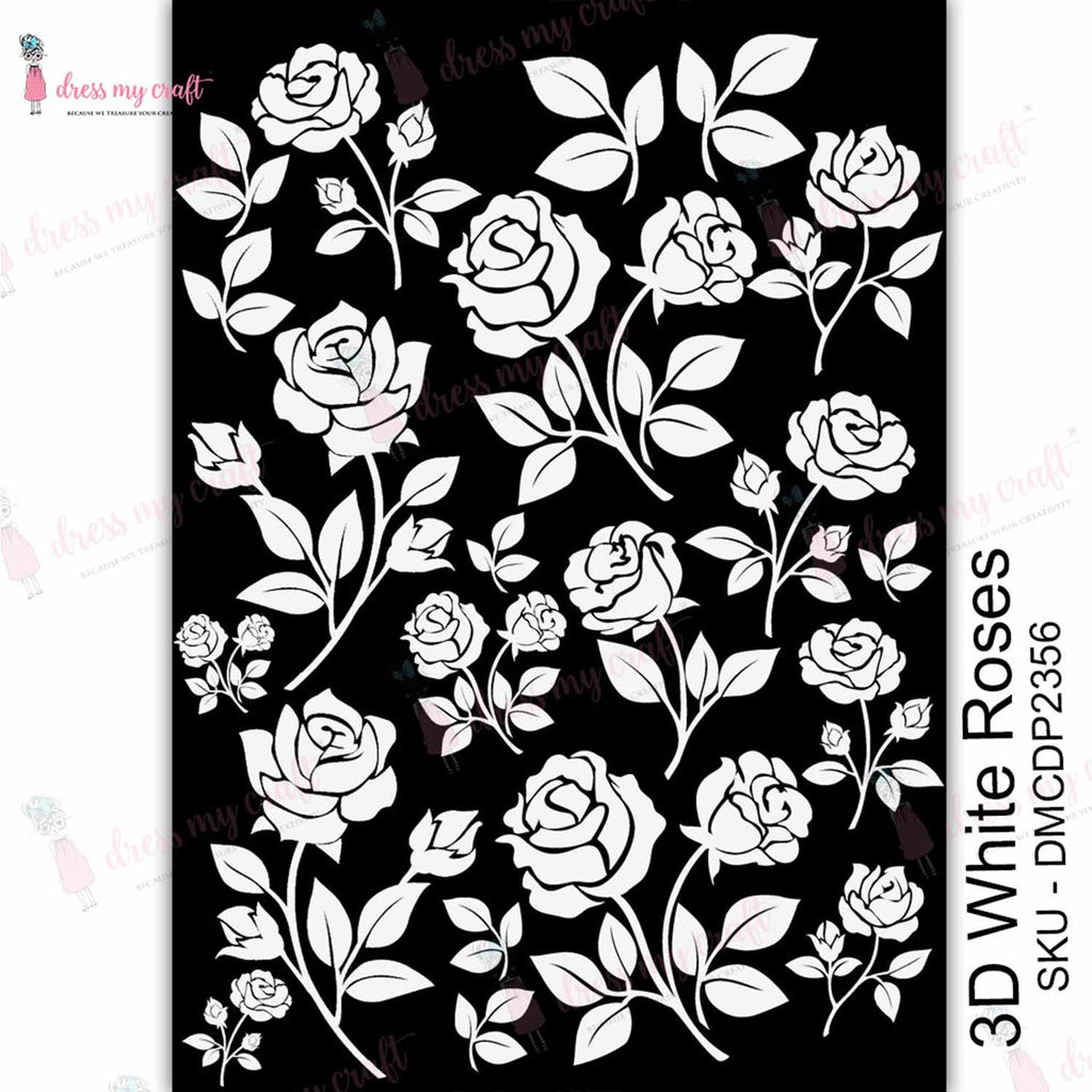 Shop White Roses Dress My Craft Transfer Me Papers for Craft Projects. Incredibly beautiful. Vibrant and Crisp transfer image. Perfect for Furniture Upcycle, DIY projects, Craft projects, Mixed Media, Decoupage Art and more.