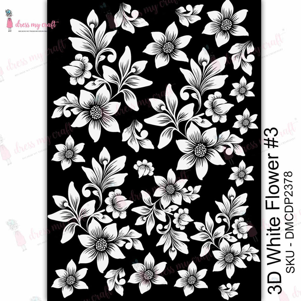 Shop White Flowers Dress My Craft Transfer Me Papers for Craft Projects. Incredibly beautiful. Vibrant and Crisp transfer image. Perfect for Furniture Upcycle, DIY projects, Craft projects, Mixed Media, Decoupage Art and more.