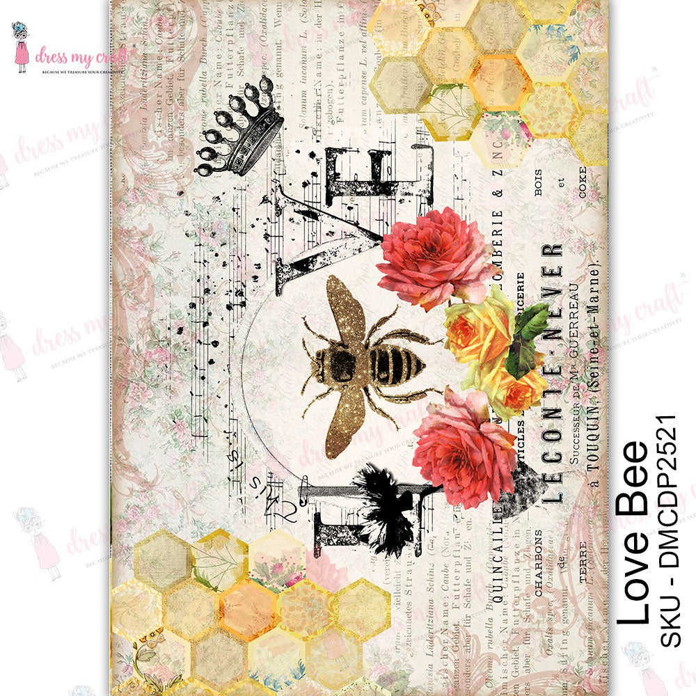Shop Love Bee Dress My Craft Transfer Me Papers for Craft Projects. Incredibly beautiful. Vibrant and Crisp transfer image. Perfect for Furniture Upcycle, DIY projects, Craft projects, Mixed Media, Decoupage Art and more.