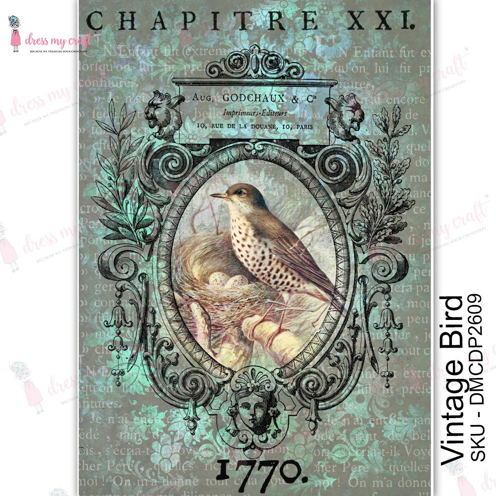 Shop Vintage Bird Dress My Craft Transfer Me Papers for Craft Projects. Incredibly beautiful. Vibrant and Crisp transfer image. Enhances look of Wood, Metal, Plastic, Leather, Marble, Glass, Terracotta
