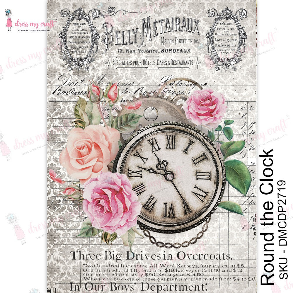 Shop Floral Clock Dress My Craft Transfer Me Papers for Craft Projects. Incredibly beautiful. Vibrant and Crisp transfer image. Perfect for Furniture Upcycle, DIY projects, Craft projects, Mixed Media, Decoupage Art and more.