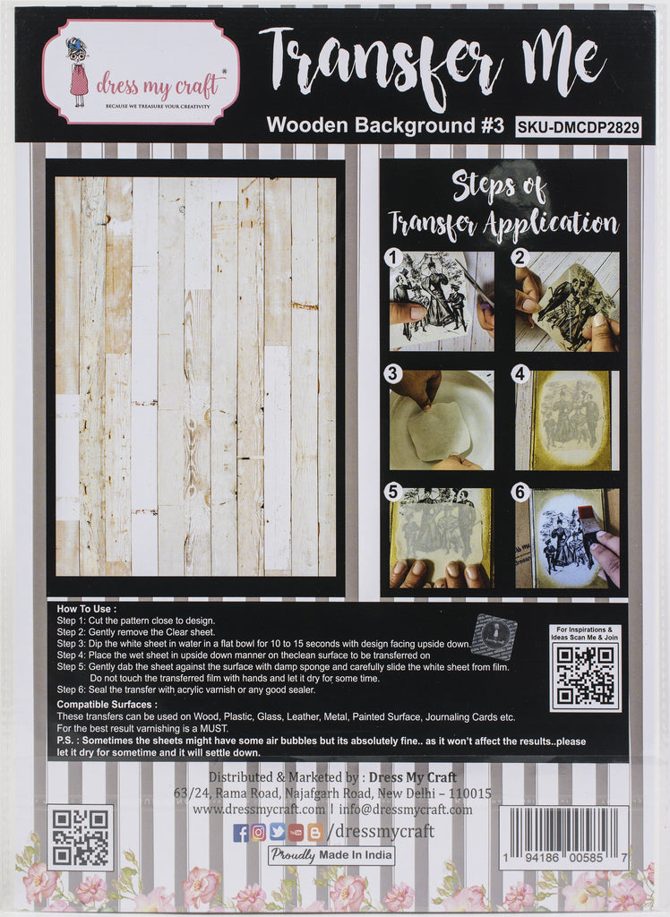 Shop Wooden Background Dress My Craft Transfer Me Papers for Craft Projects. Incredibly beautiful. Vibrant and Crisp transfer image. Enhances look of Wood, Metal, Plastic, Leather, Marble, Glass