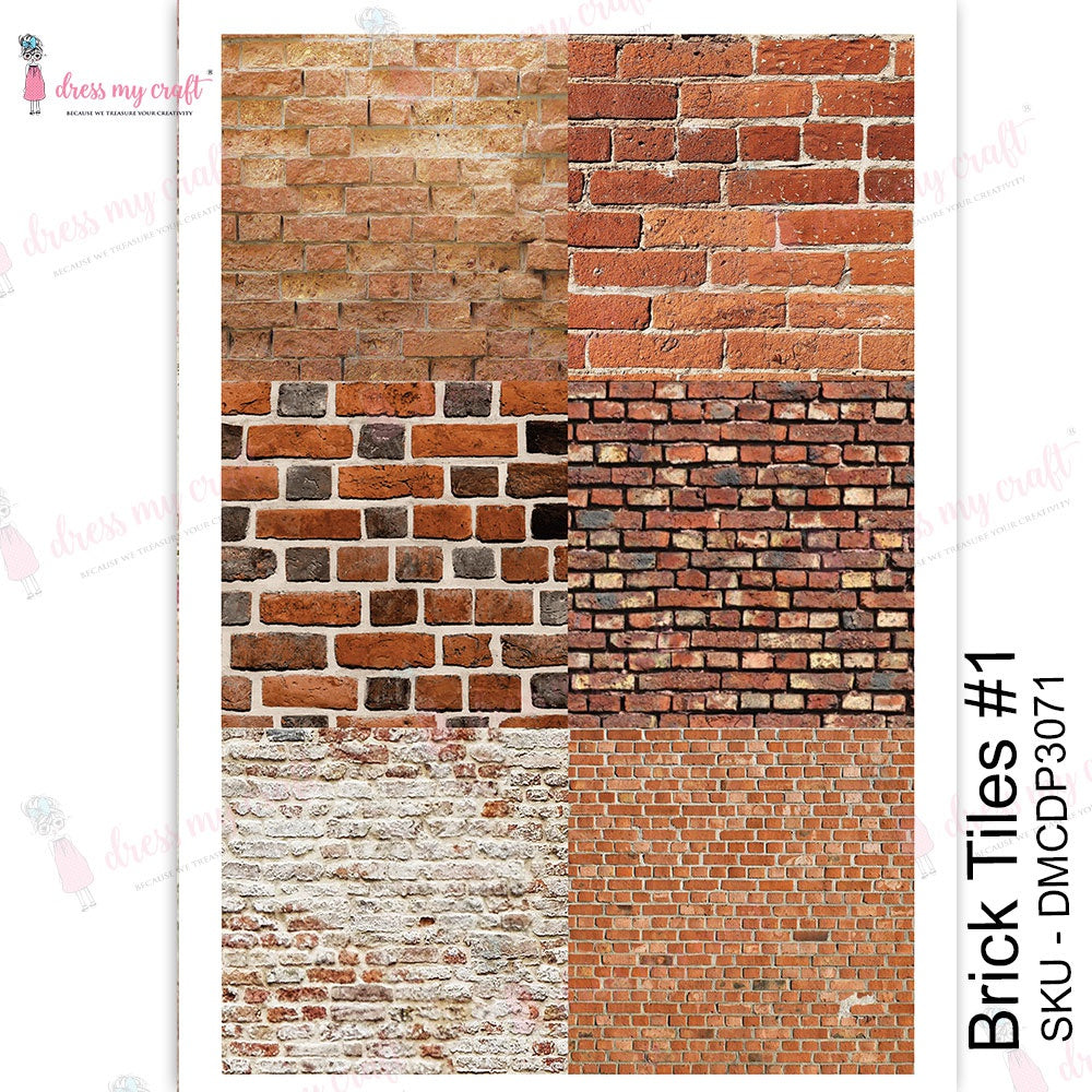 Shop Brick Tiles Dress My Craft Transfer Me Papers for Craft Projects. Incredibly beautiful. Vibrant and Crisp transfer image. Enhances look of Wood, Metal, Plastic, Leather, Marble, Glass, Terracotta