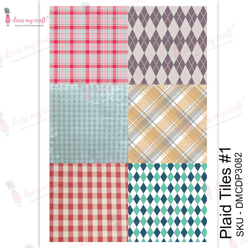 Shop Plaid Tiles Dress My Craft Transfer Me Papers for Craft Projects. Incredibly beautiful. Vibrant and Crisp transfer image. Perfect for Furniture Upcycle, DIY projects, Craft projects, Mixed Media, Decoupage Art and more.