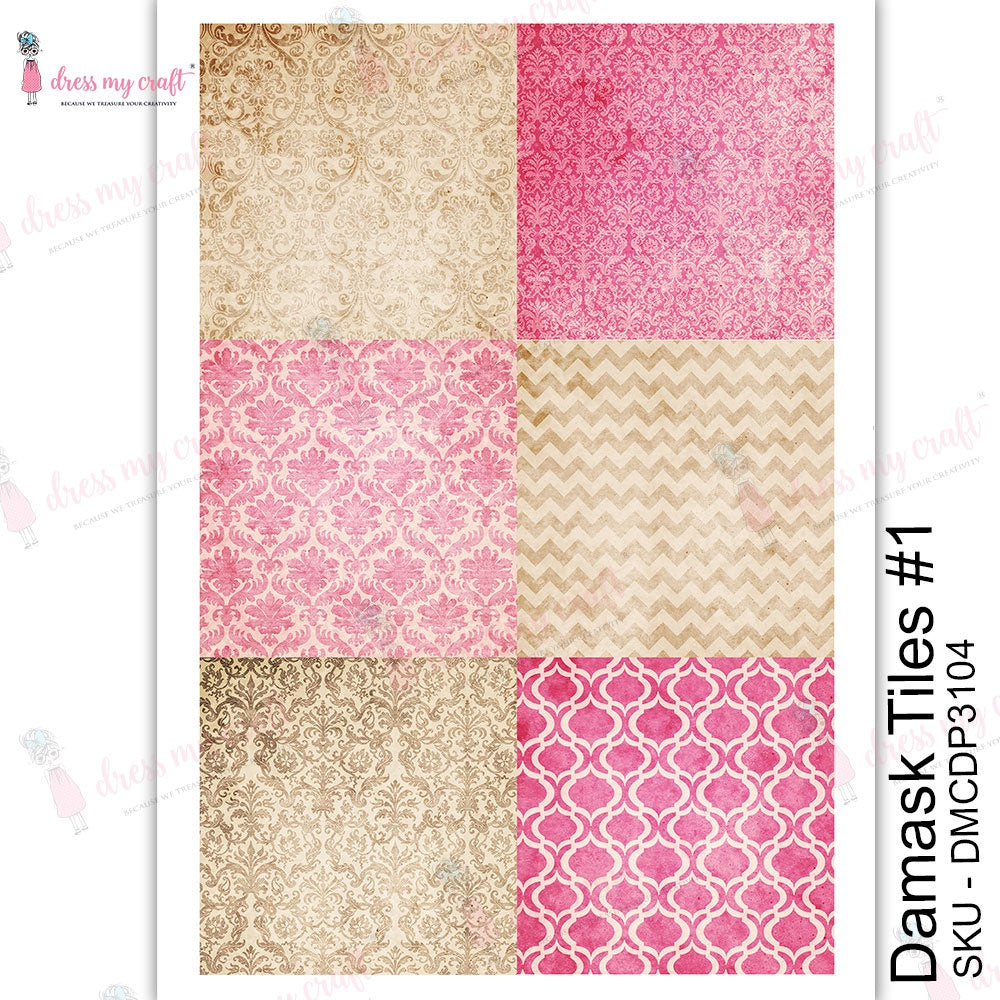 Shop Damask Tiles Dress My Craft Transfer Me Papers for Craft Projects. Incredibly beautiful. Vibrant and Crisp transfer image. Enhances look of Wood, Metal, Plastic, Leather, Marble, Glass, Terracotta