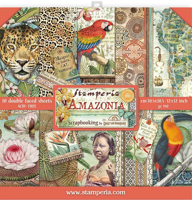 Beautiful Amazonia Stamperia Scrapbooking Paper Set. These beautiful high quality papers by Stamperia are themed sets with coordinating designs. They are 190g weight. Perfect for your next Decoupage Craft project