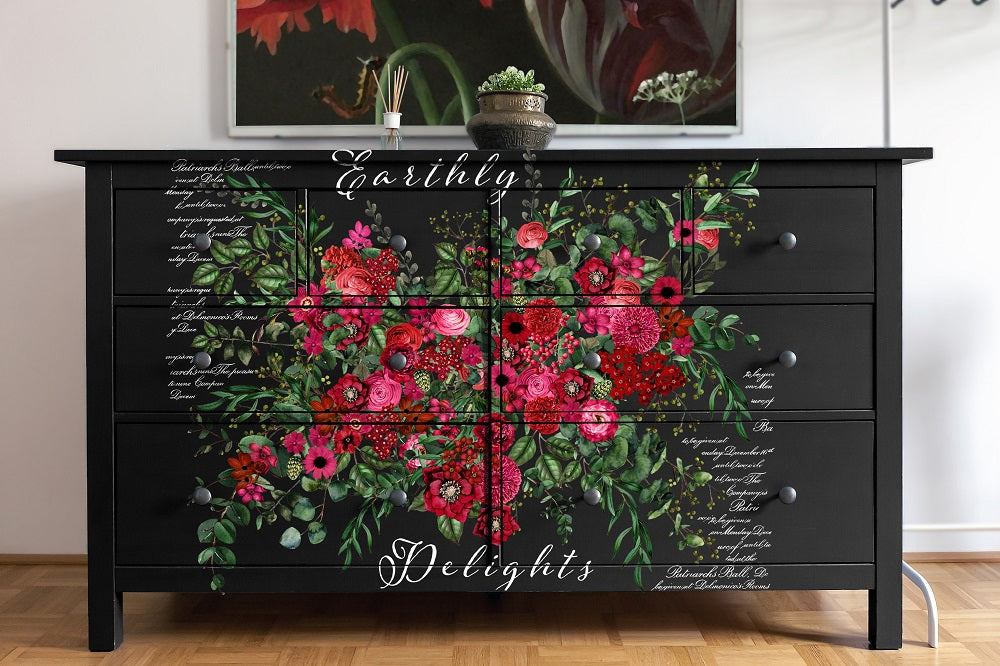 ReDesign with Prima Earthly Delights Decor Transfers® are easy to use rub-on transfers for Furniture and Mixed Media uses. Simply peel, rub-on and transfer. Enhances look of painted or unpainted wood