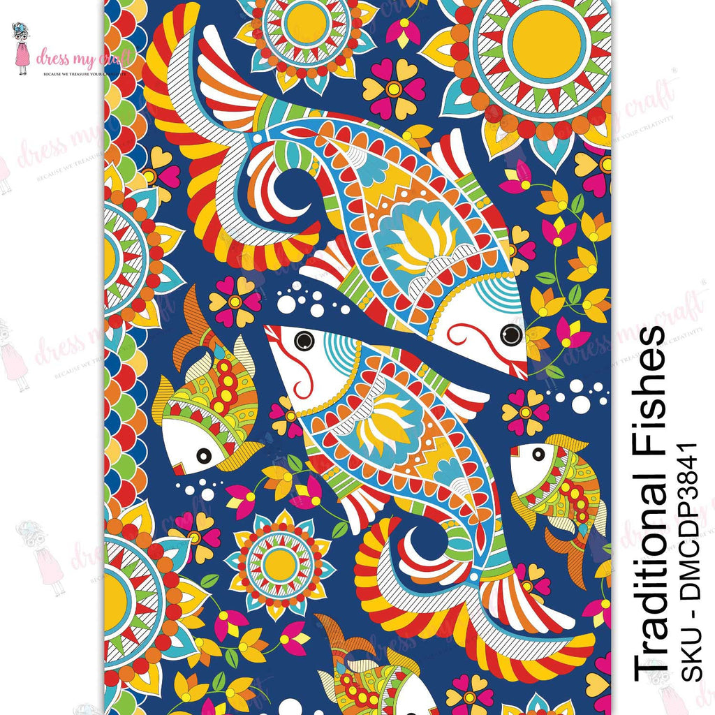 Shop Colorful Fishes Dress My Craft Transfer Me Papers for Craft Projects. Incredibly beautiful. Vibrant and Crisp transfer image. Perfect for Furniture Upcycle, DIY projects, Craft projects, Mixed Media, Decoupage Art and more.