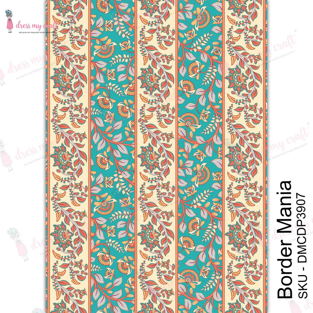 Shop Border Mania Dress My Craft Transfer Me Papers for Craft Projects. Incredibly beautiful. Vibrant and Crisp transfer image. Perfect for Furniture Upcycle, DIY projects, Craft projects, Mixed Media, Decoupage Art and more.