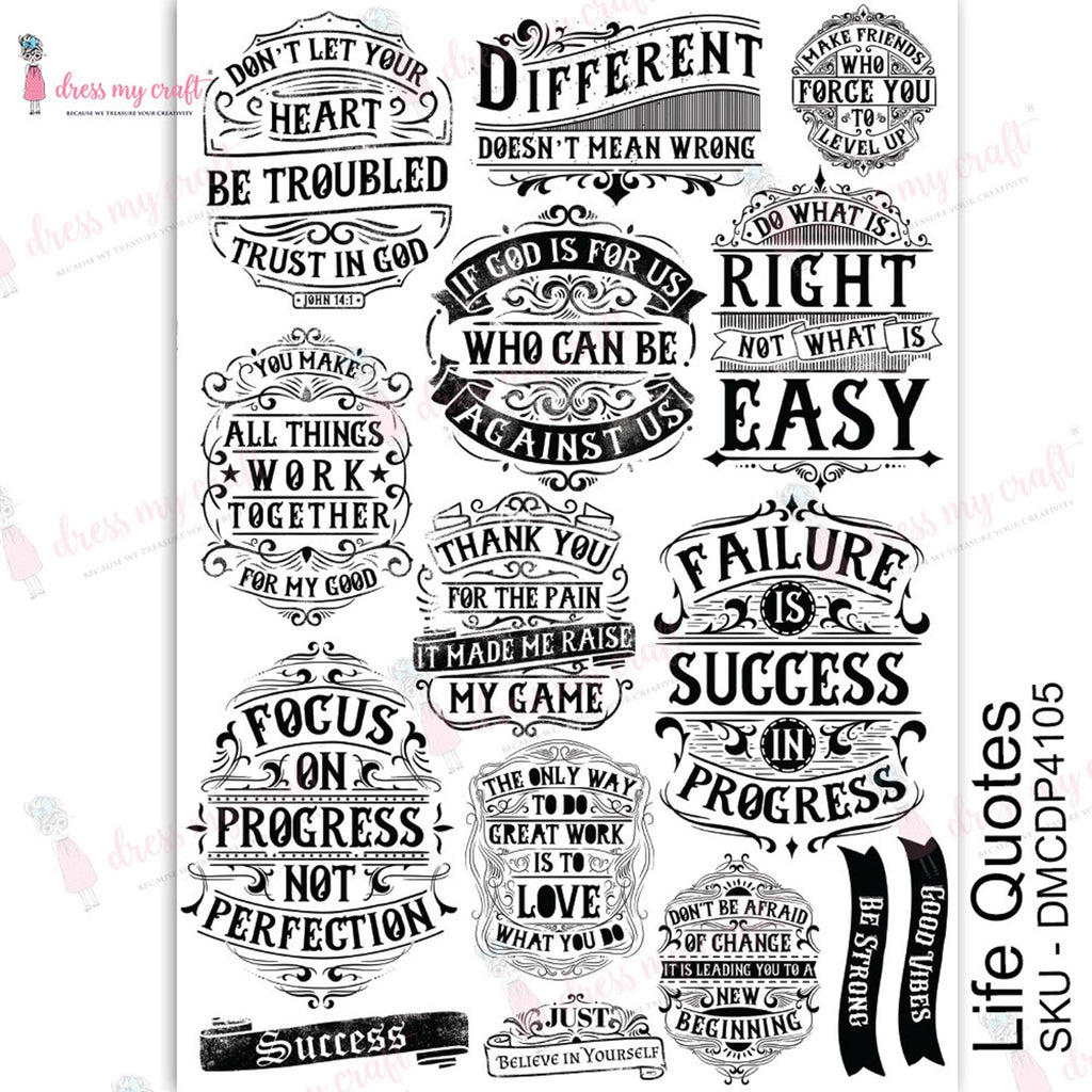 Shop Life Quotes Dress My Craft Transfer Me Papers for Craft Projects. Incredibly beautiful. Vibrant and Crisp transfer image. Enhances look of Wood, Metal, Plastic, Leather, Marble, Glass, Terracotta