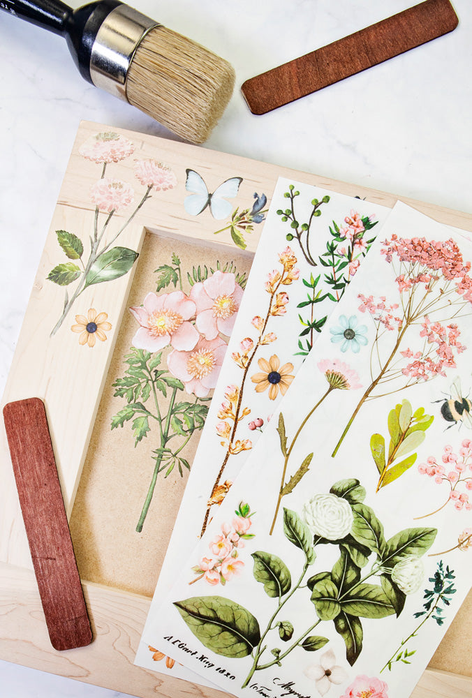ReDesign with Prima Botanical Paradise Decor Transfers® are easy to use rub-on transfers for Furniture and Mixed Media uses. Simply peel, rub-on and transfe