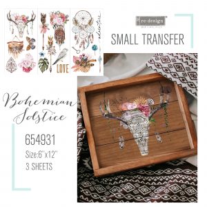 ReDesign with Prima Bohemian Solstice Decor Transfers® are easy to use rub-on transfers for Furniture and Mixed Media uses. Simply peel, rub-on and transfer. 