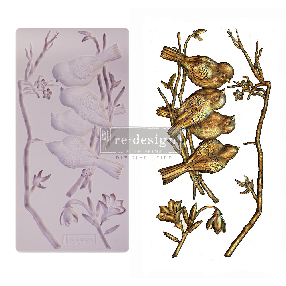 ReDesign with Prima - Decor Mold 5x8 Pattern: Avian Love. Heat resistant and food safe. Breathe new life into your furniture, frames, plaques, boxes, scrapbooks, journals.