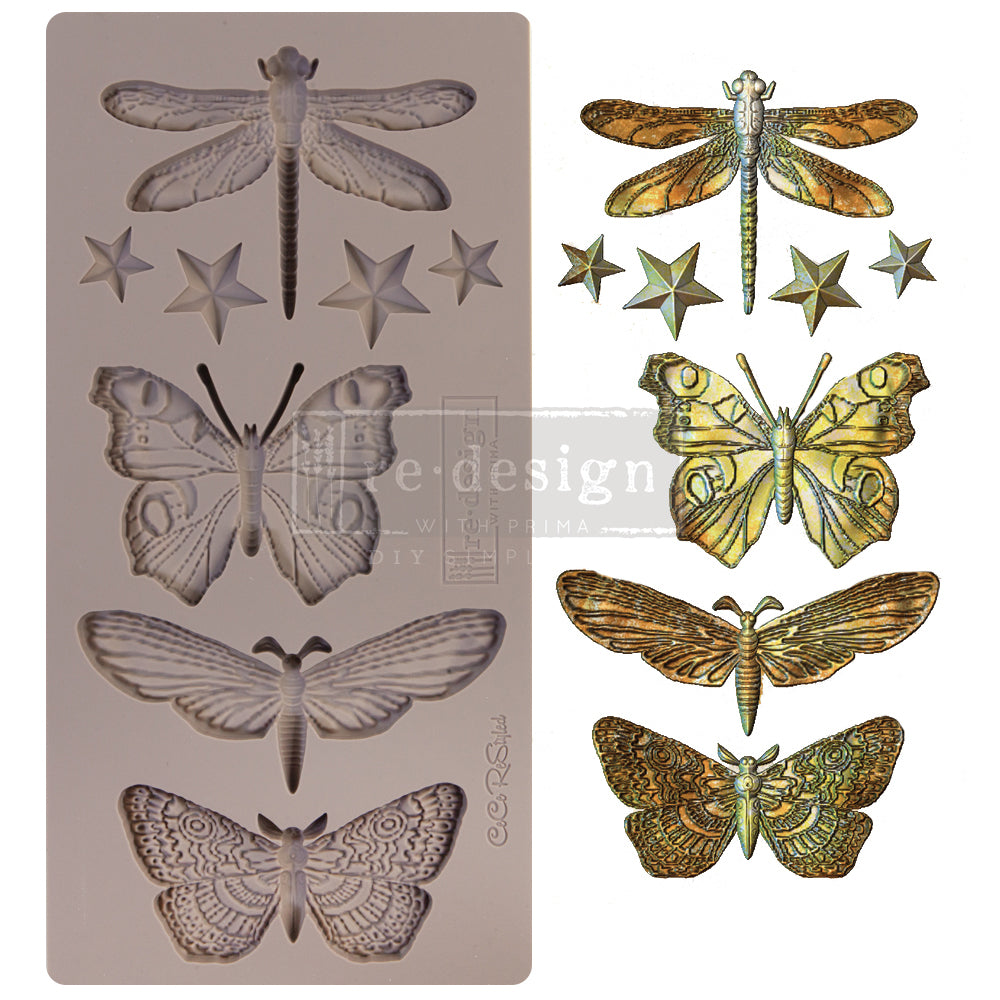 ReDesign with Prima - Decor Mold 5x8 Pattern: Insecta & Stars. Heat resistant and food safe. Breathe new life into your furniture, frames, plaques, boxes, scrapbooks, journals
