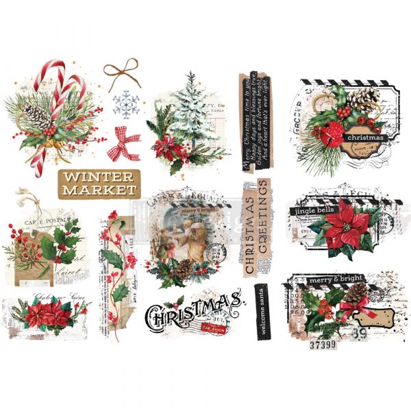 ReDesign with Prima Xmas Tag Christmas Decor Transfers® are easy to use rub-on transfers for Furniture and Mixed Media uses. Simply peel, rub-on and transfer. 