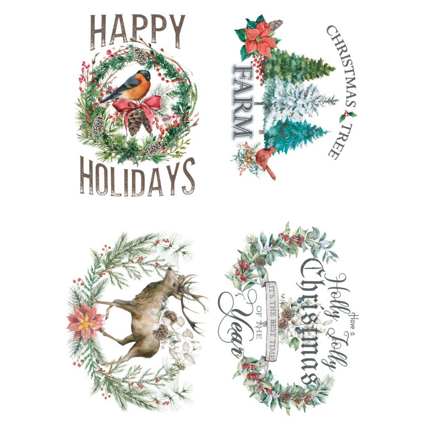 ReDesign with Holly Jolly Xmas Decor Transfers® are easy to use rub-on transfers for Furniture and Mixed Media uses. Simply peel, rub-on and transfer