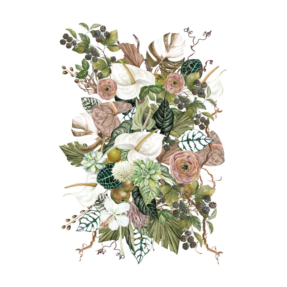 ReDesign with Prima floral Anthurium Decor Transfers® are easy to use rub-on transfers for Furniture and Mixed Media uses. Simply peel, rub-on and transfer