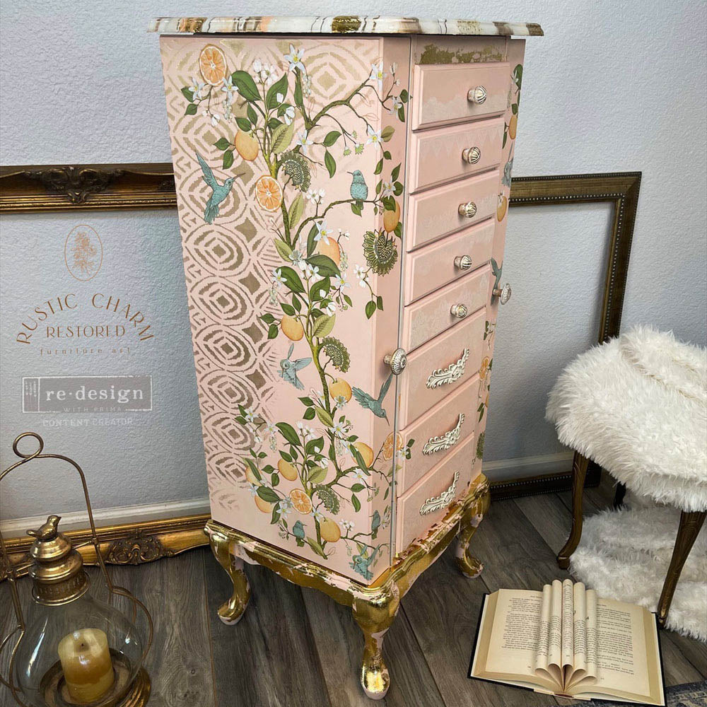 ReDesign with Prima Orange Grove Decor Transfers® are easy to use rub-on transfers for Furniture and Mixed Media uses. Simply peel, rub-on and transfer