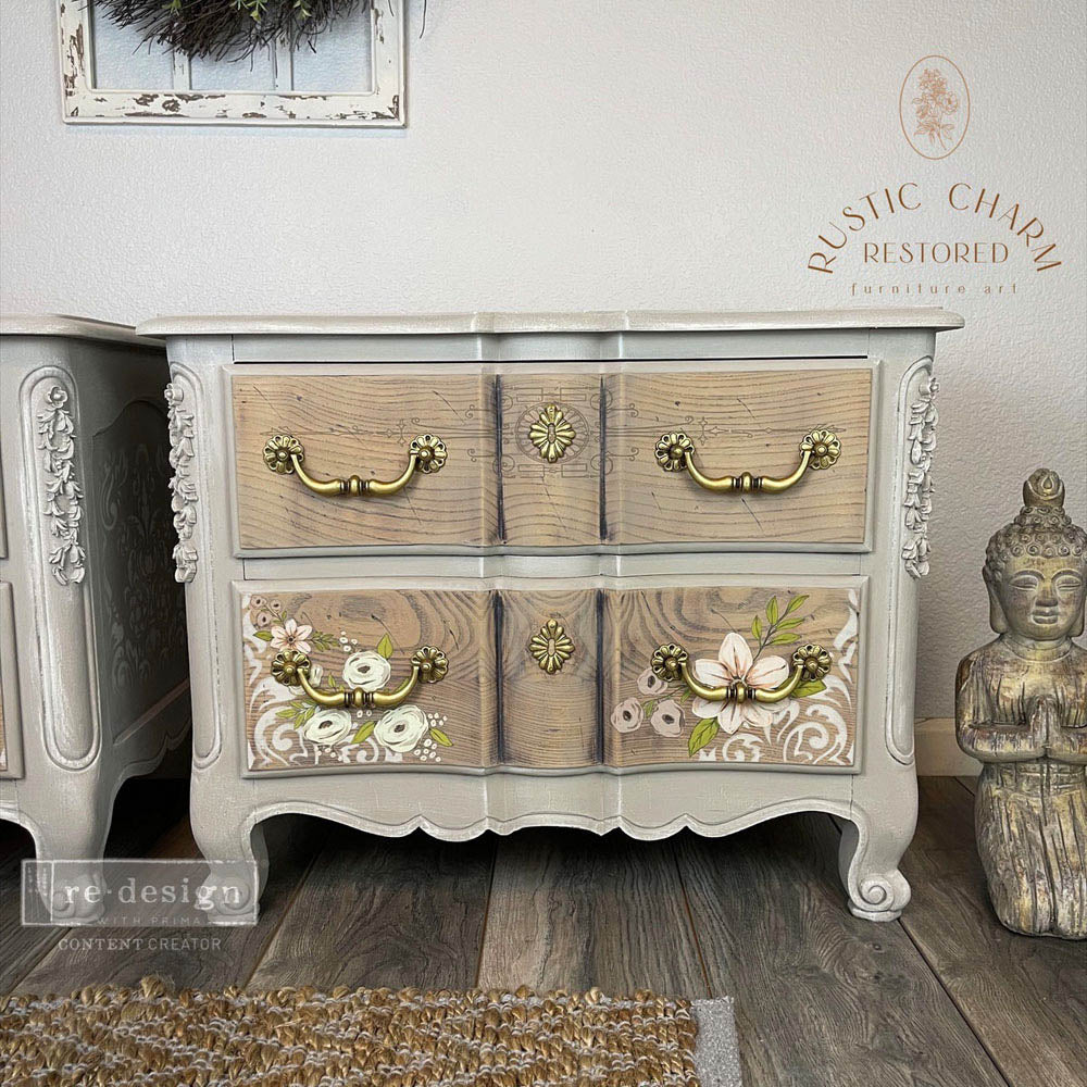 ReDesign with Prima Painted Florals Decor Transfers® are easy to use rub-on transfers for Furniture and Mixed Media uses. Simply peel, rub-on and transfer