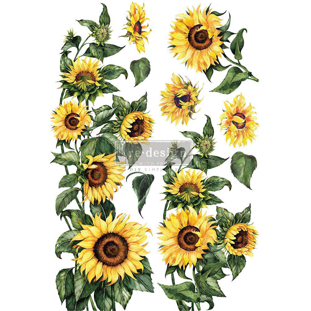 ReDesign with Prima Sunflower Decor Transfers® are easy to use rub-on transfers for Furniture and Mixed Media uses. Simply peel, rub-on and transfer.