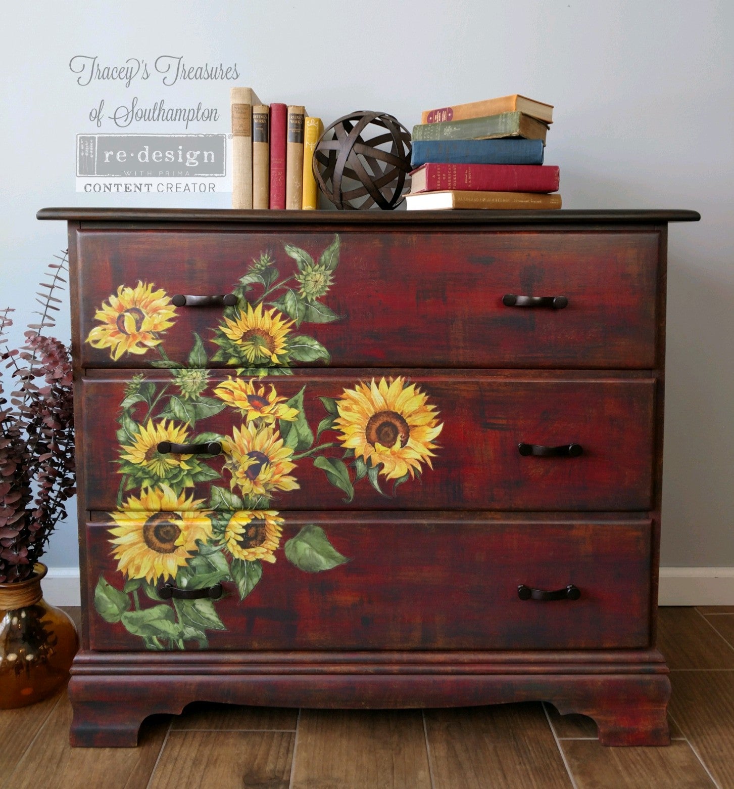 Sunflower Furniture Decor Transfer 24 X 35 Re-design With Prima, Chalk  Mineral Paint, Floral, Birds, Branches -  Israel