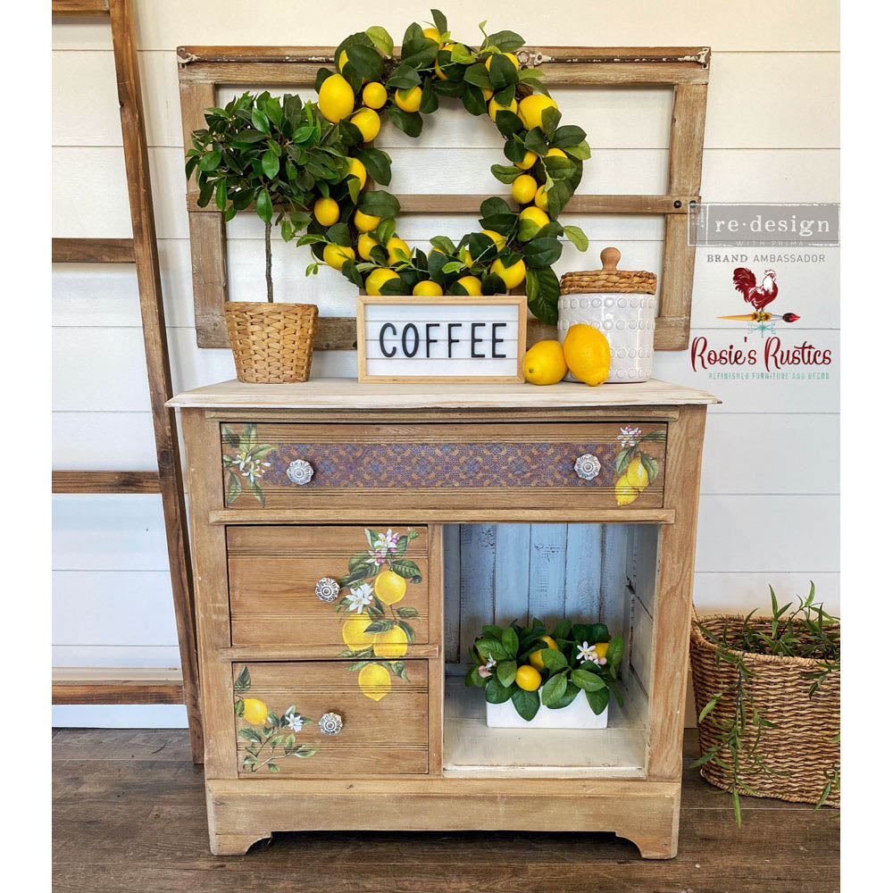 ReDesign with Prima Lemon Tree Decor Transfers® are easy to use rub-on transfers for Furniture and Mixed Media uses. Simply peel, rub-on and transfer