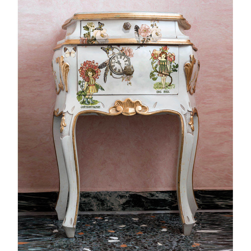 ReDesign with Prima Flower Children Decor Transfers® are easy to use rub-on transfers for Furniture and Mixed Media uses. Simply peel, rub-on and transfer.