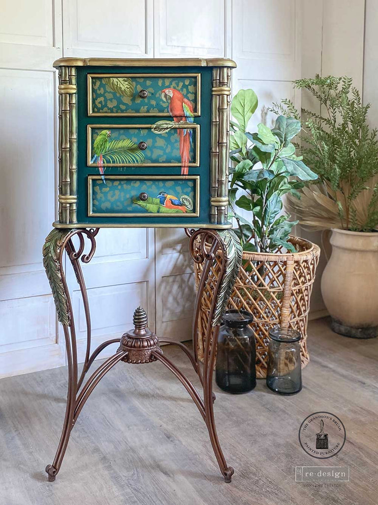 ReDesign with Prima Tropical Birds Decor Transfers® are easy to use rub-on transfers for Furniture and Mixed Media uses. Simply peel, rub-on and transfer