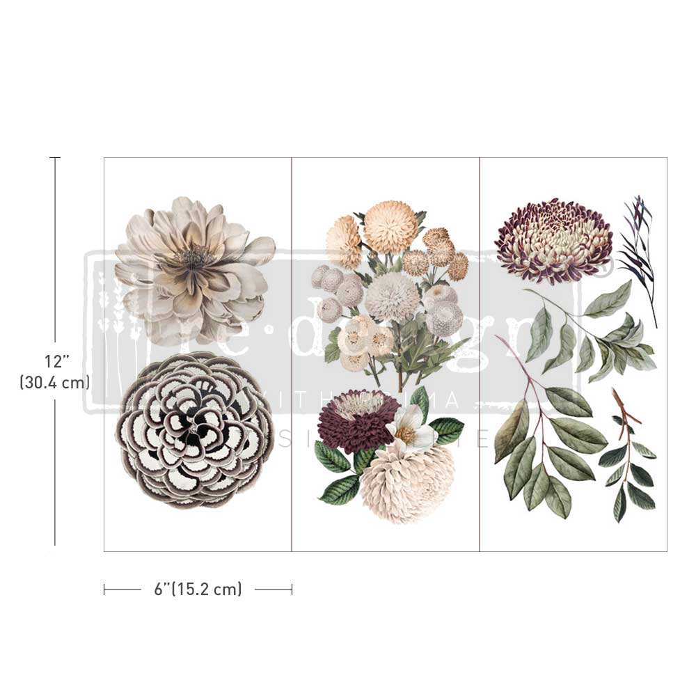 ReDesign with Prima Wild Flowers Decor Transfers® are easy to use rub-on transfers for Furniture and Mixed Media uses. Simply peel, rub-on and transfer