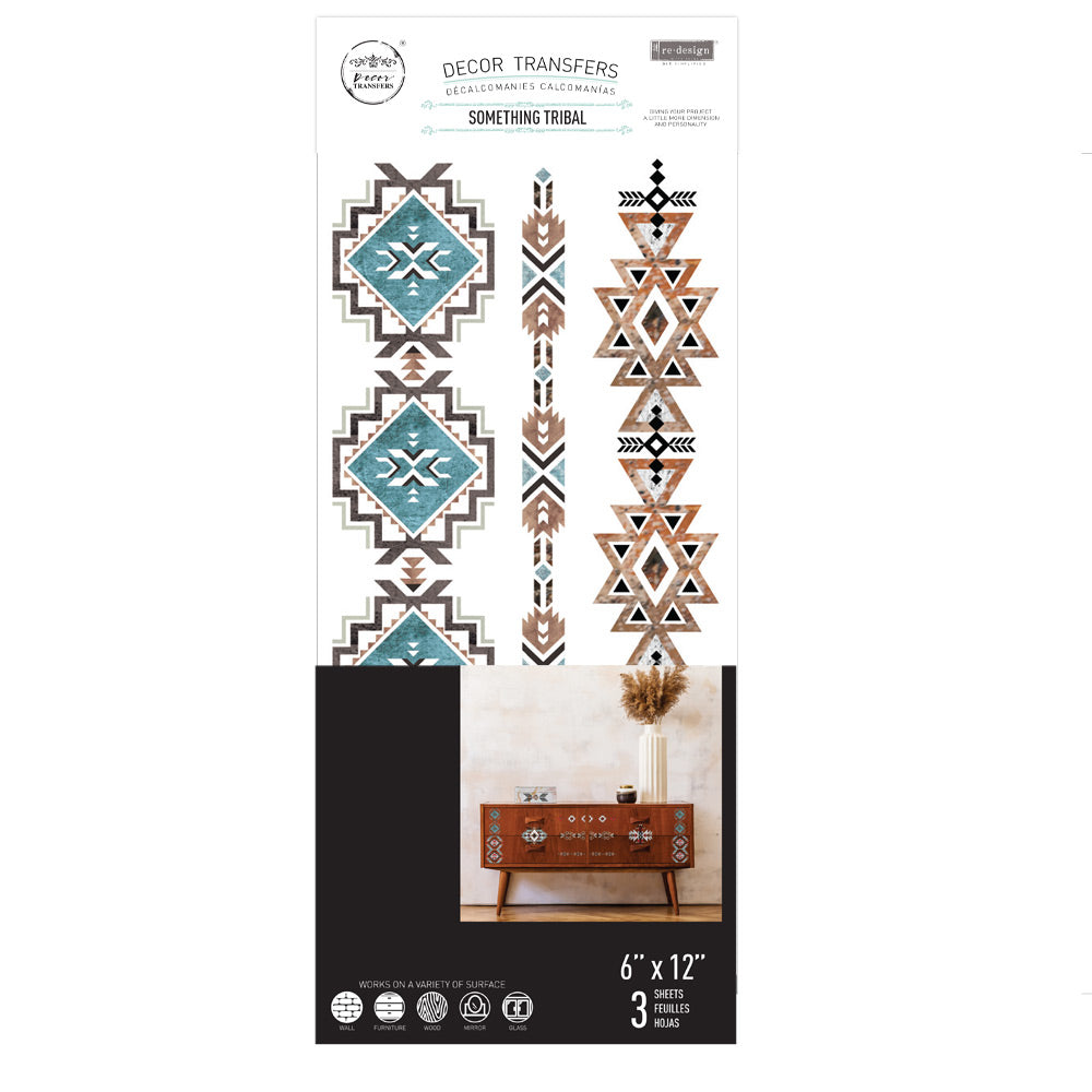 ReDesign with Prima Something Tribal Decor Transfers® are easy to use rub-on transfers for Furniture and Mixed Media uses. Simply peel, rub-on and transfer