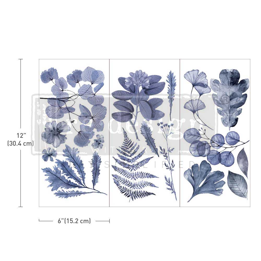 ReDesign with Prima Indigo Decor Transfers® are easy to use rub-on transfers for Furniture and Mixed Media uses. Simply peel, rub-on and transfer
