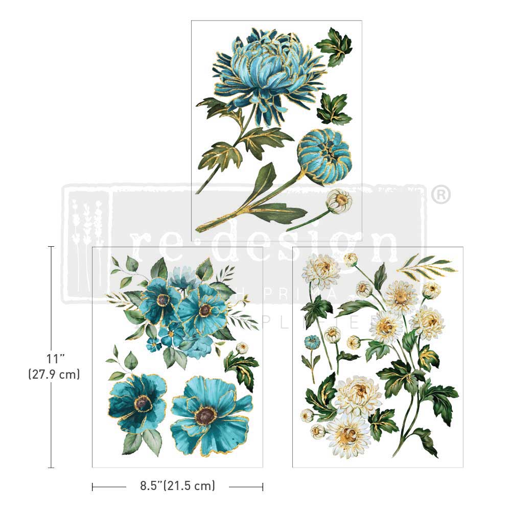 ReDesign with Prima Gilded Floral Decor Transfers® are easy to use rub-on transfers for Furniture and Mixed Media uses. Simply peel, rub-on and transfer.