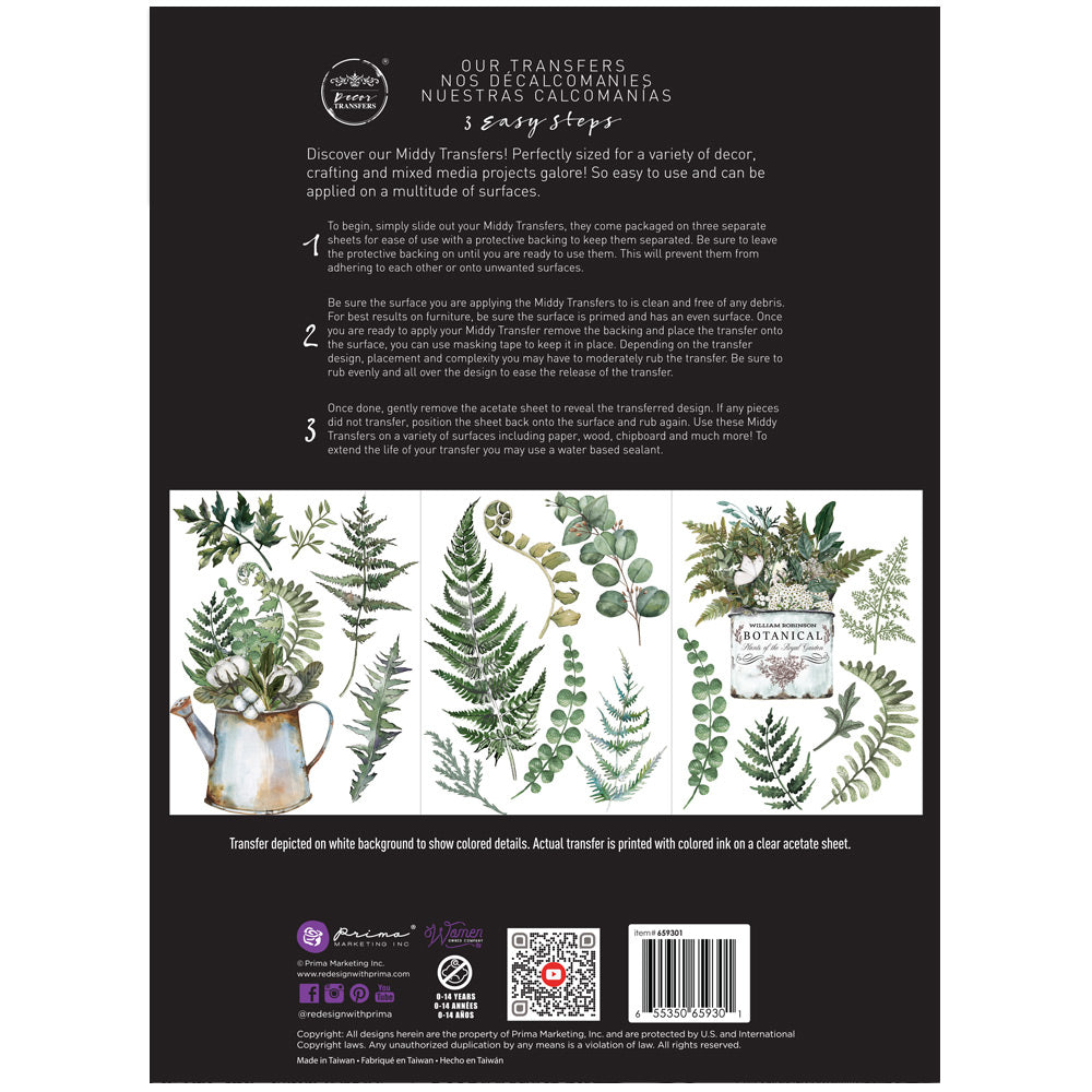 ReDesign with Prima Botanical Snippets Decor Transfers® are easy to use rub-on transfers for Furniture and Mixed Media uses. Simply peel, rub-on and transfer. 