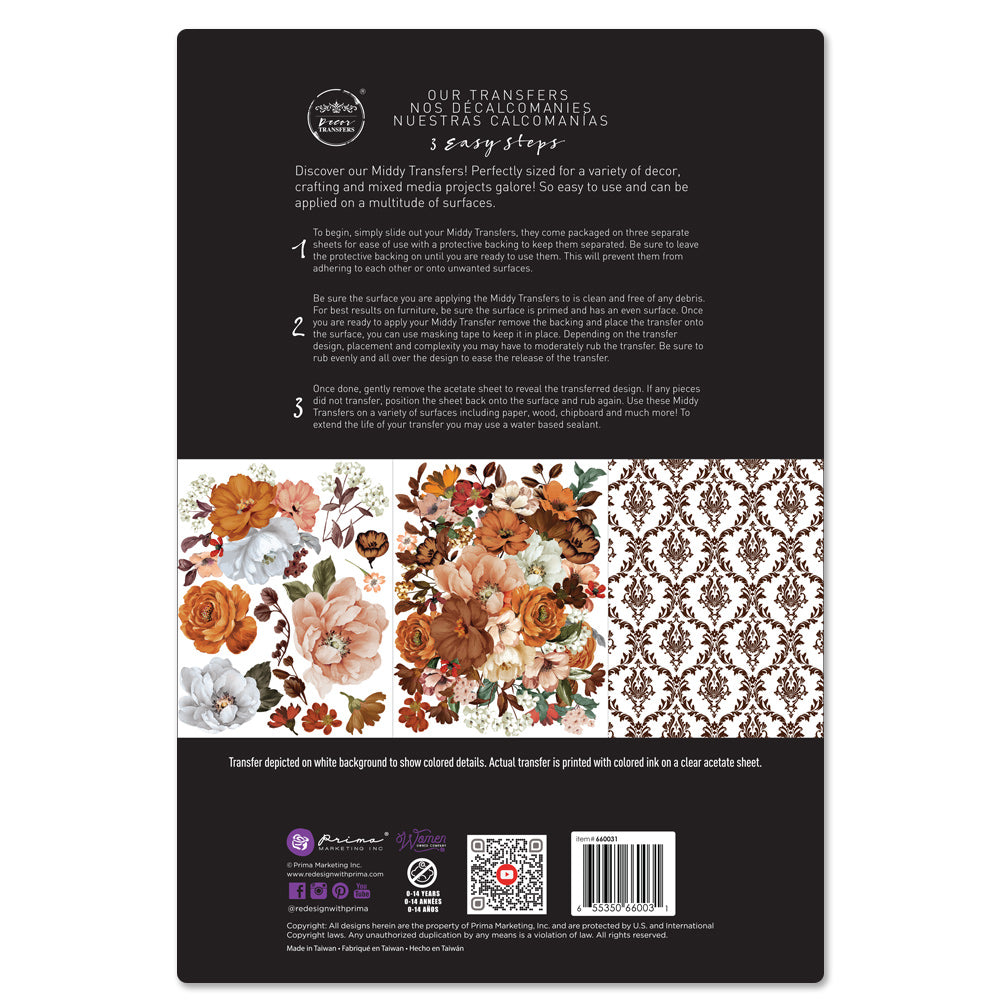 ReDesign with Prima Classic Peach Decor Transfers® are easy to use rub-on transfers for Furniture and Mixed Media uses. Simply peel, rub-on and transfer.