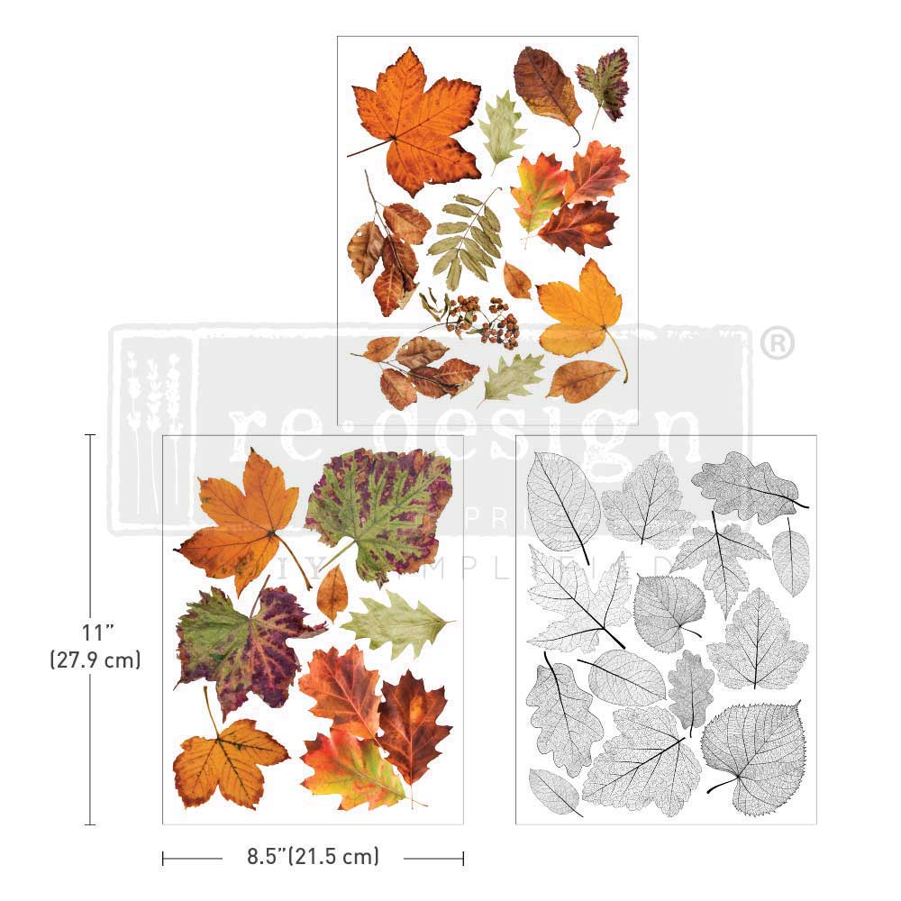 ReDesign with Prima Crunchy Leaves Forever Decor Transfers® are easy to use rub-on transfers for Furniture and Mixed Media uses