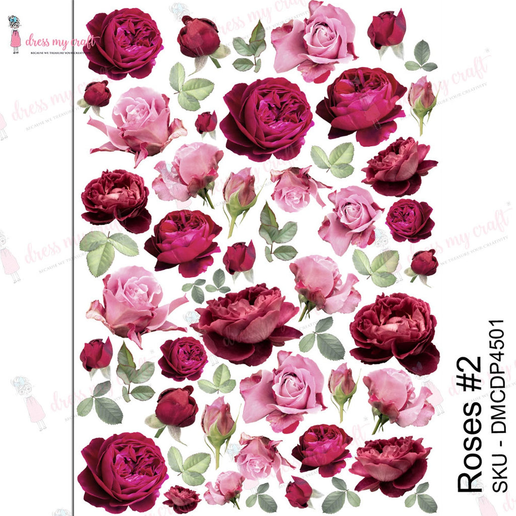 Shop Roses Dress My Craft Transfer Me Papers for Craft Projects. Incredibly beautiful. Vibrant and Crisp transfer image. Perfect for Furniture Upcycle, DIY projects, Craft projects, Mixed Media, Decoupage Art and more.