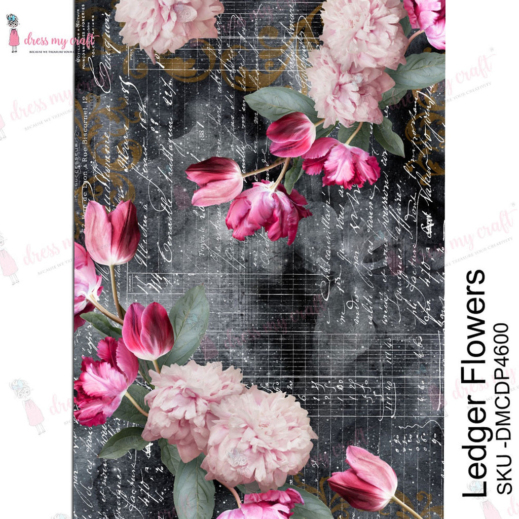Shop Ledger Flowers Dress My Craft Transfer Me Papers for Craft Projects. Incredibly beautiful. Vibrant and Crisp transfer image. Perfect for Furniture Upcycle, DIY projects, Craft projects, Mixed Media, Decoupage Art and more.