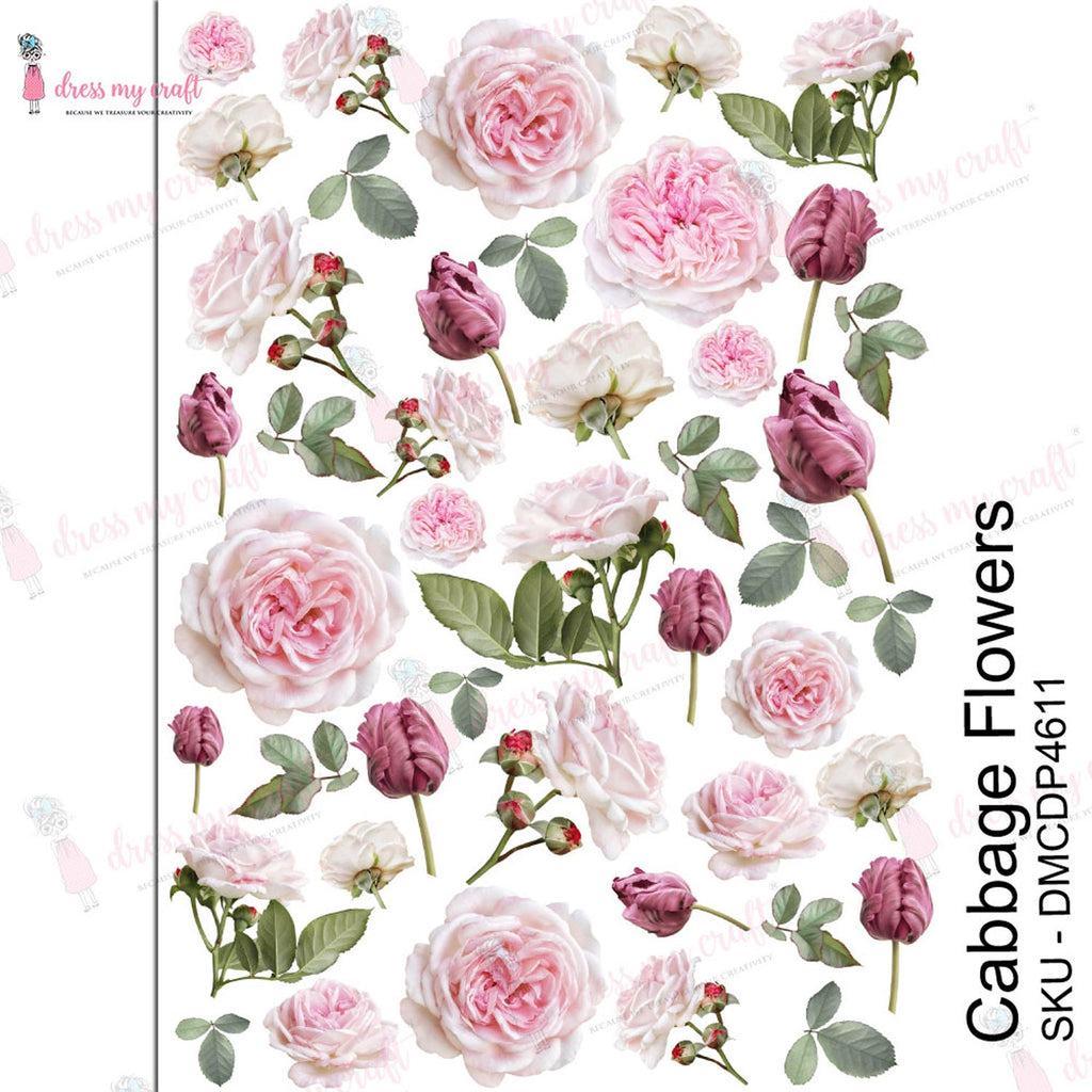 Shop Cabbage Flowers Dress My Craft Transfer Me Papers for Craft Projects. Incredibly beautiful. Vibrant and Crisp transfer image. Perfect for Furniture Upcycle, DIY projects, Craft projects, Mixed Media, Decoupage Art and more.