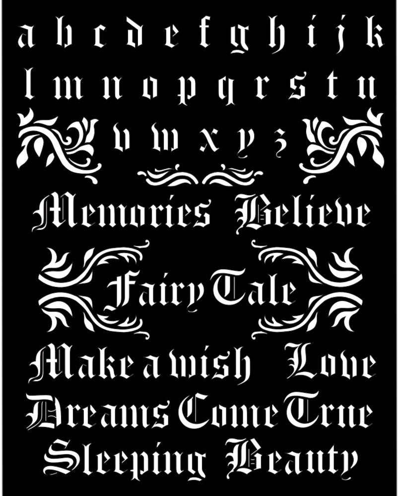 Stamperia Alphabet & Quotes Sleeping Beauty Stencils are made of flexible yet strong plastic material. Ideal for 3D effects and Mixed Media