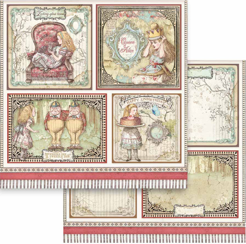 Beautiful Alice Stamperia Scrapbooking Paper Set. These beautiful high quality papers by Stamperia are themed sets with coordinating designs. They are 190g weight. Perfect for your next Decoupage Craft