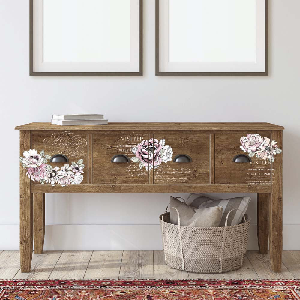 ReDesign with Prima Desert Rose Decor Transfers® are easy to use rub-on transfers for Furniture and Mixed Media uses. Simply peel, rub-on and transfer
