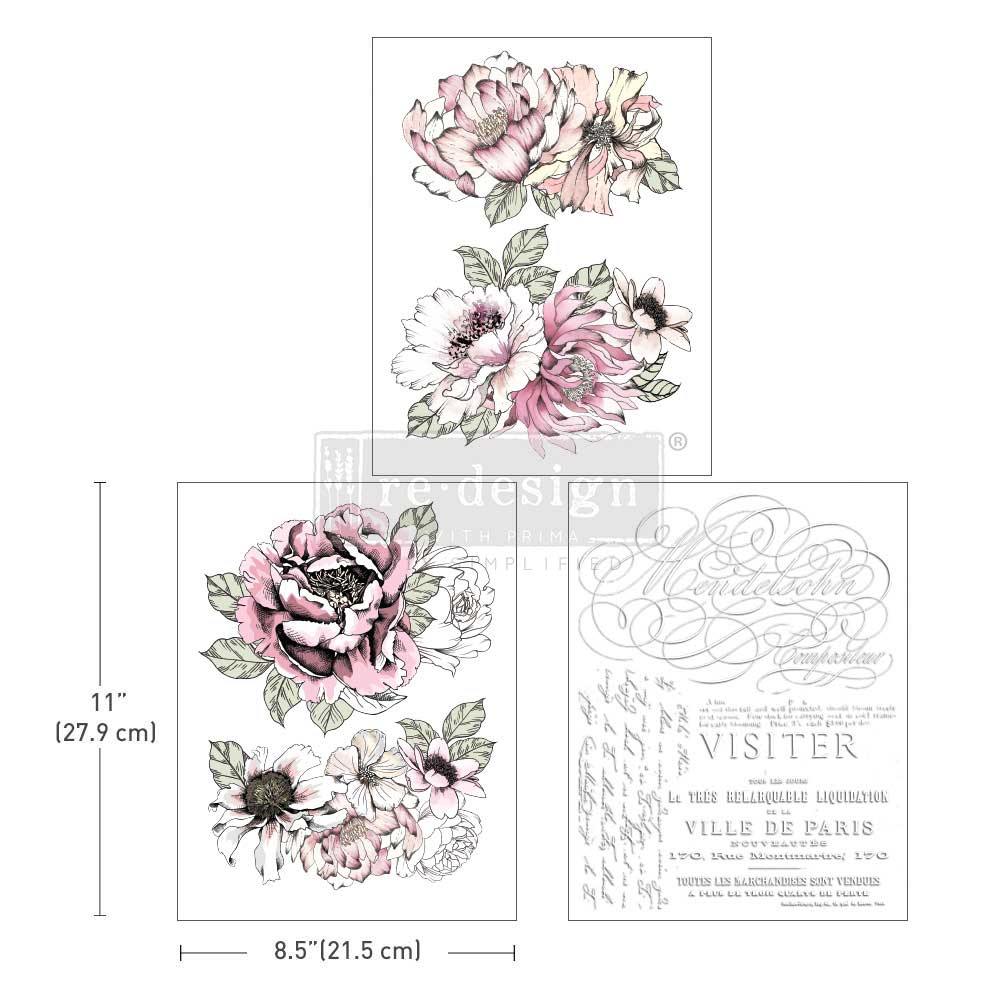 ReDesign with Prima Desert Rose Decor Transfers® are easy to use rub-on transfers for Furniture and Mixed Media uses. Simply peel, rub-on and transfer