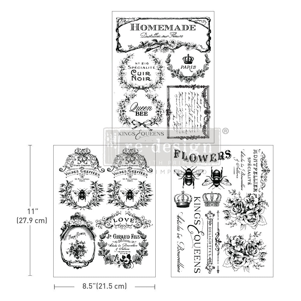 Black and white bees and script. ReDesign with Prima French Labels Decor Transfers® are easy to use rub-on transfers for Furniture and Mixed Media uses. Simply peel, rub-on and transfer