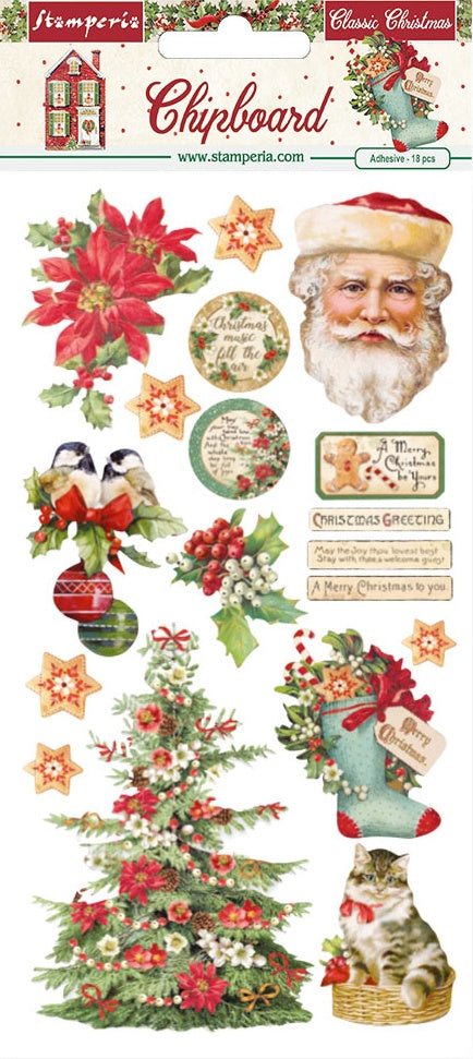 Stamperia Classic Christmas Chipboard Die Cuts have an adhesive backing. They feature beautiful collections designed by top European artists