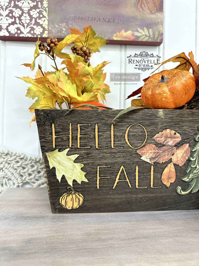 ReDesign with Prima Fall Festive Decor Transfers® are easy to use rub-on transfers for Furniture and Mixed Media uses. Simply peel, rub-on and transfer.
