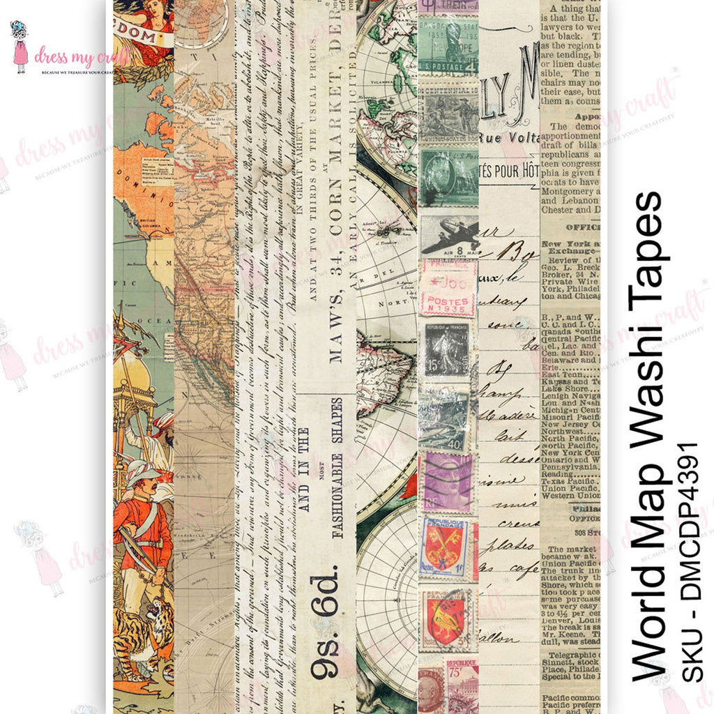 Shop World Map Washi Dress My Craft Transfer Me Papers for Craft Projects. Incredibly beautiful. Vibrant and Crisp transfer image. Perfect for Furniture Upcycle, DIY projects, Craft projects, Mixed Media, Decoupage Art and more.