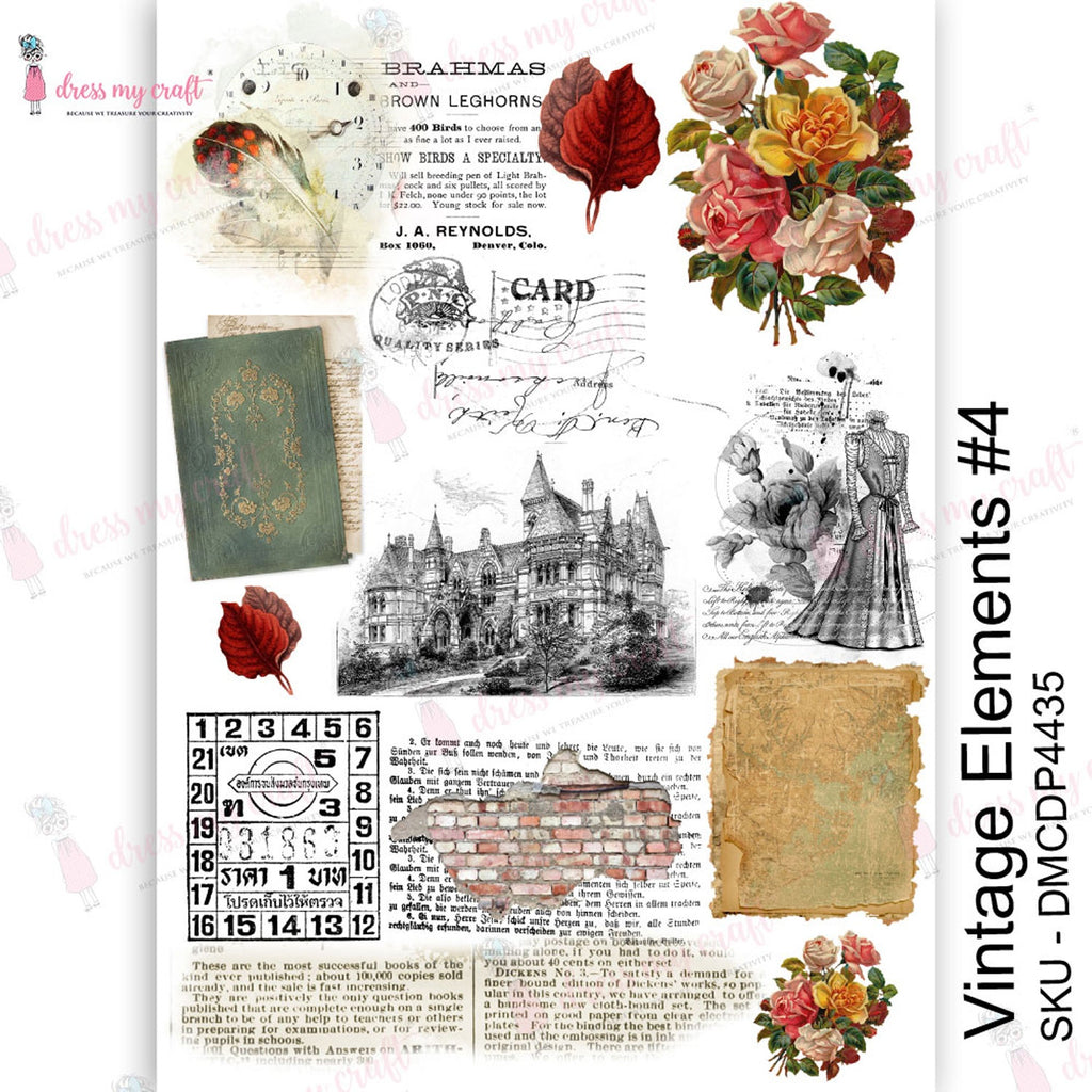 Shop Vintage Elements Dress My Craft Transfer Me Papers for Craft Projects. Incredibly beautiful. Vibrant and Crisp transfer image. Perfect for Furniture Upcycle, DIY projects, Craft projects, Mixed Media, Decoupage Art and more.